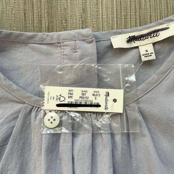 NWT Madewell Embroidered Poplin Puff-Sleeve Cutout Crop Top Blue S - Picture 15 of 16